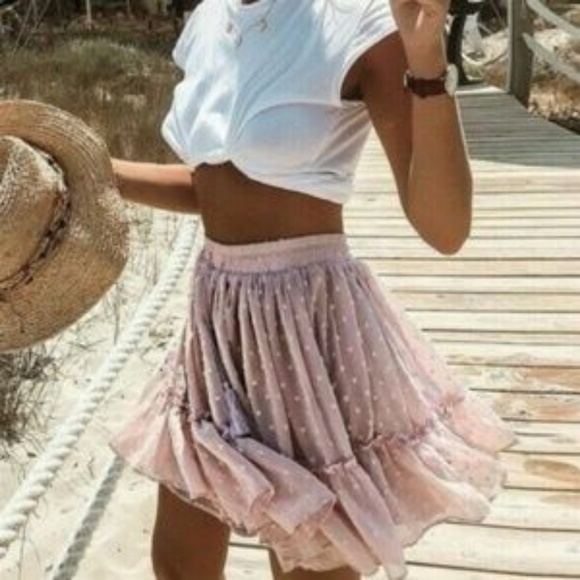 Dresses & Skirts - 1 Left!! Boho Polka Dot Blush Chiffon Mini Skirt